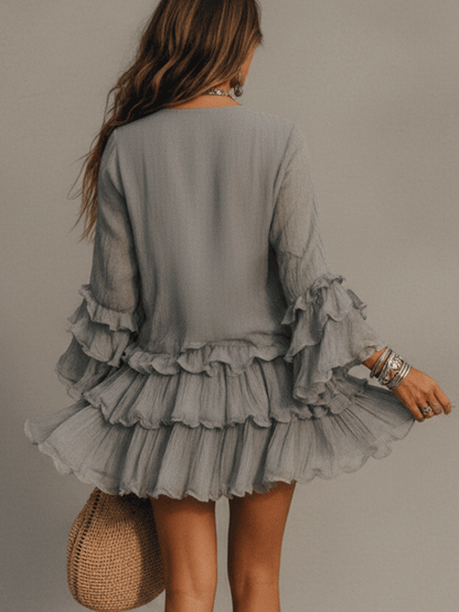 Soft Ash Boho Ruffle Mini Dress