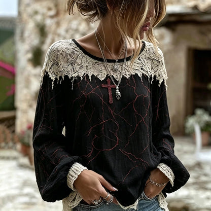 Women's Retro Halloween Cross And Nun Pattern Long-sleeve T-shirt