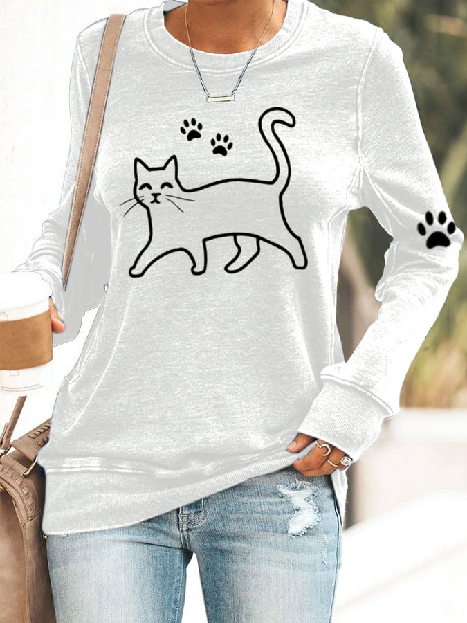 Women's Cute Cat Print Sweatshirt