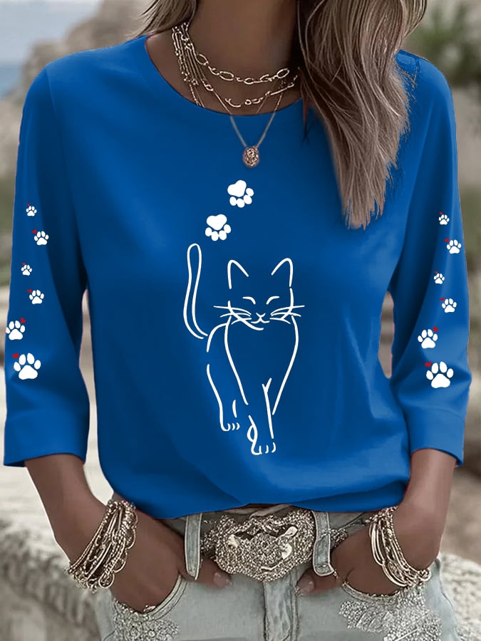 Women's Fun Animal Cat Print T-shirt
