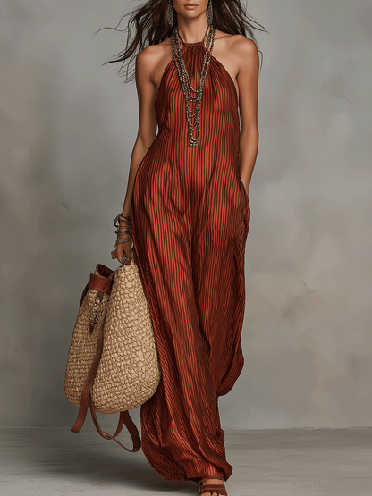 Chic Bohemian Flowing Sleeveless Halter Maxi Dress