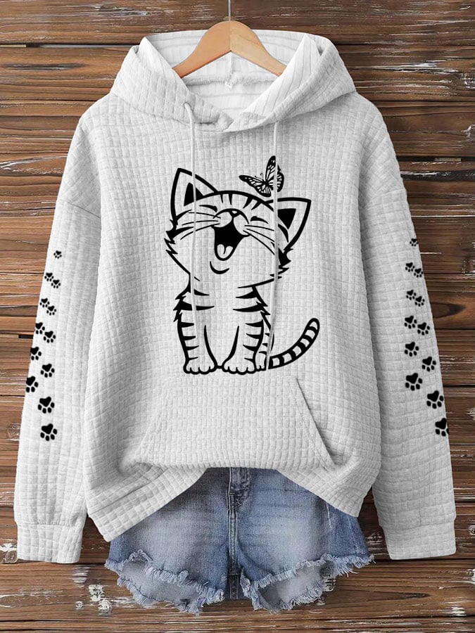 Women'S Cute Cat Print Hoodie Sweatshirt