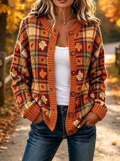 Women'S Casual Maple Leaf Knit Cardigan
