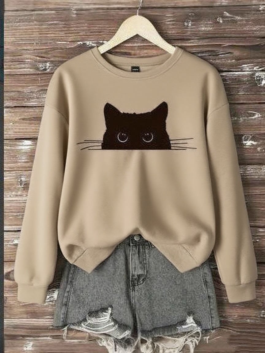 Women's Cute Black Cat Print Casual Top