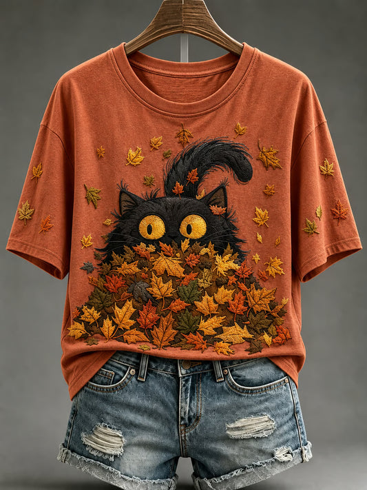 Women's Fun Kitten Print Crew Neck Top