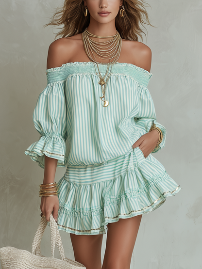 Elegant Off-Shoulder Stripe Mini Dress