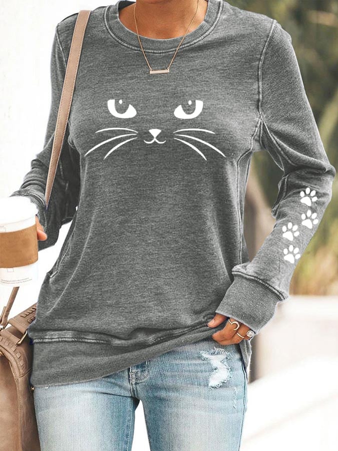 Women's Cute Cat Print Sweatshirt