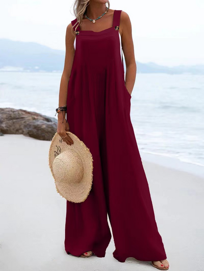 Women'S Multicolor Fashion Button Solid Color Wide Leg Jumpsuit