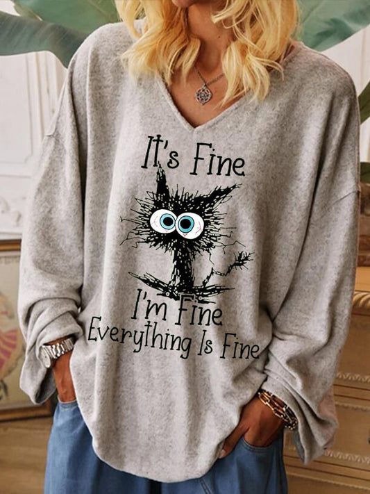 Women's It's Fine I'm Fine Everything Is Fine Slub Cotton Long Sleeve Shirt