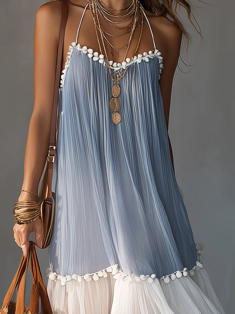 Romantic Pom-Trim Chiffon Maxi Dress
