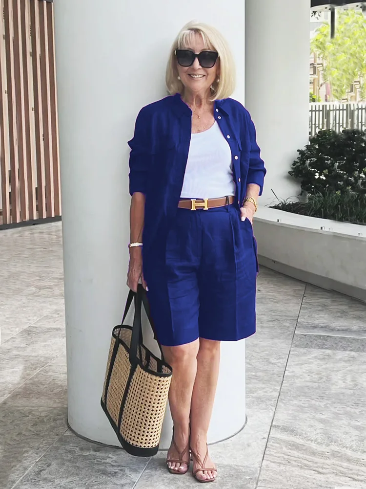 Women'S Cardigan Top Shorts Two-Piece Set