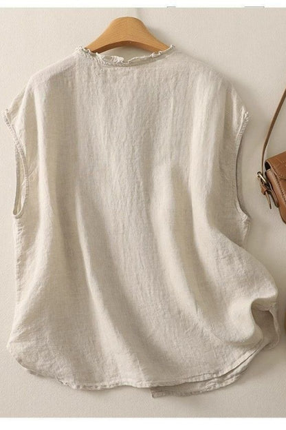 Cotton And Linen Lace Collar Button Cardigan Top