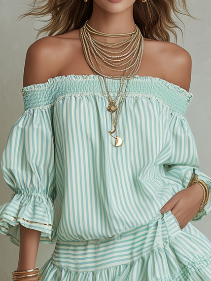 Elegant Off-Shoulder Stripe Mini Dress