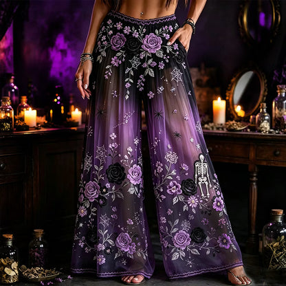 Women's Vintage Halloween Retro Rose And Spider Art Casual Lightweight Pants