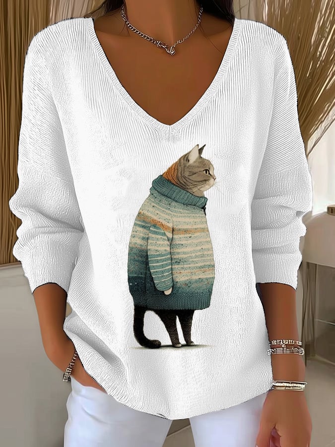 Women's Winter Cats Print Sweater