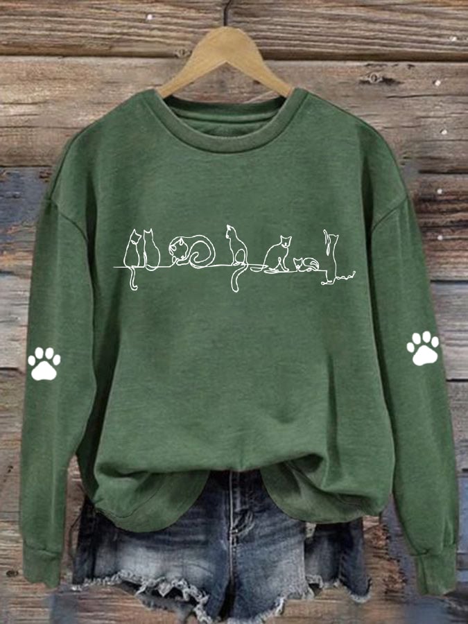 Women'S Cat Paw Print Casual Sweatshirt