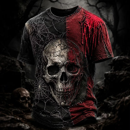Men's Halloween Gothic Spiderweb Skull Print Casual T-shirt