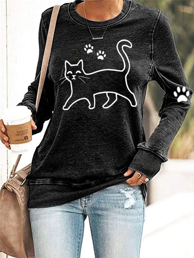 Women's Cute Cat Print Sweatshirt