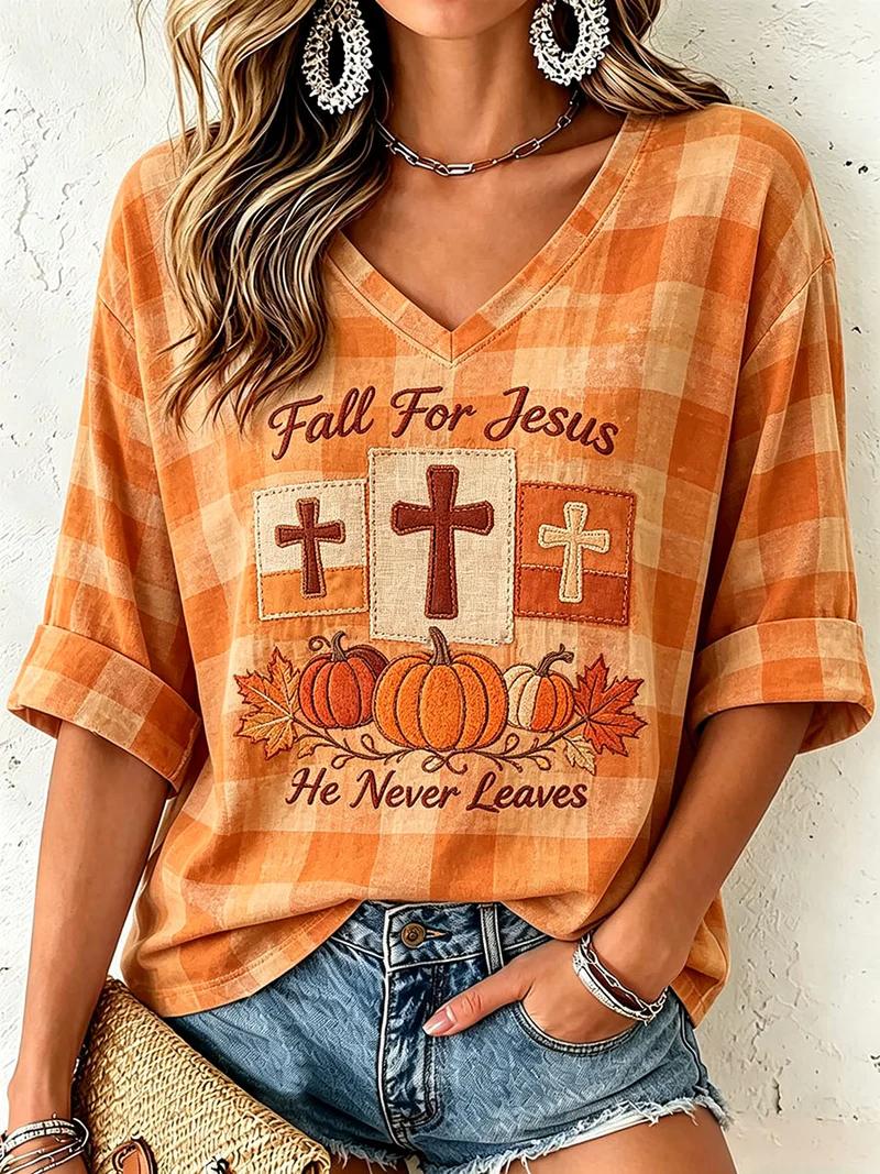 Women's Fall Casual Faith Graphic Print T-Shirt