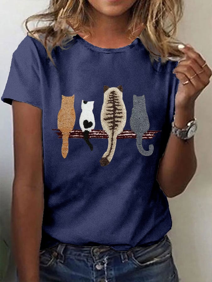 Women's Cat Back Pattern Printed Casual Tee