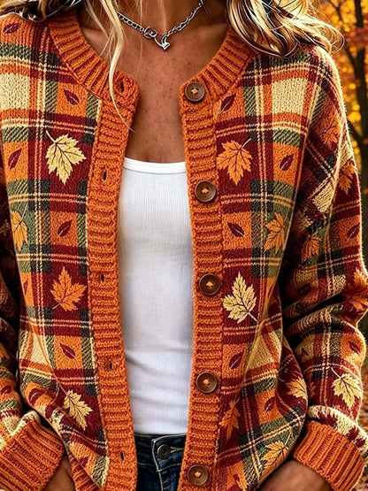 Women'S Casual Maple Leaf Knit Cardigan