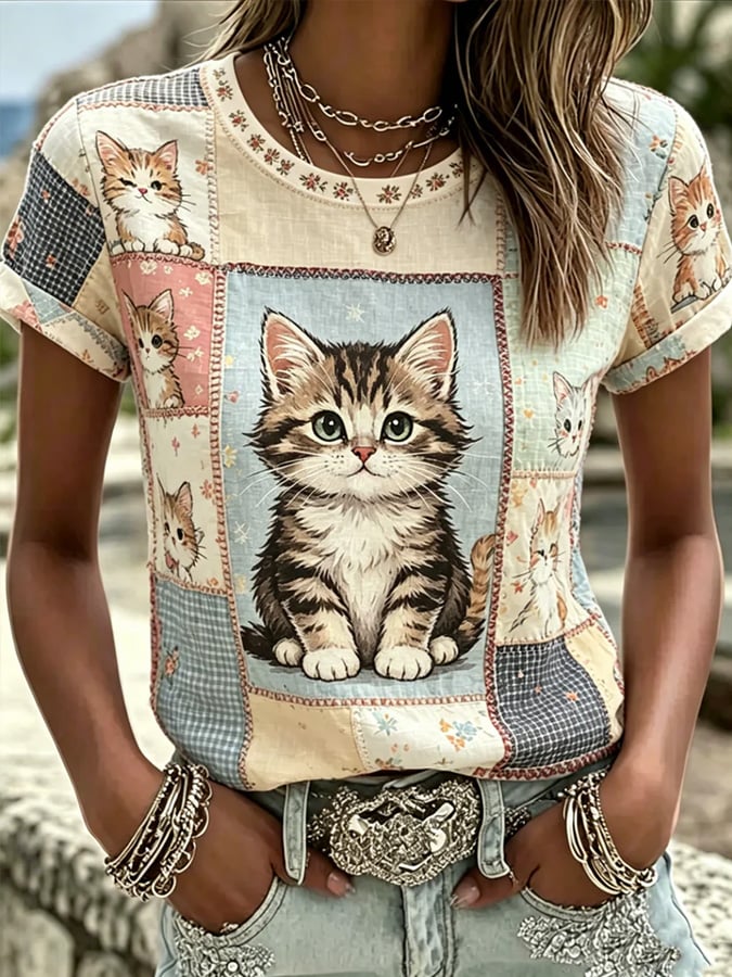 Women's Cat-Print T-Shirt