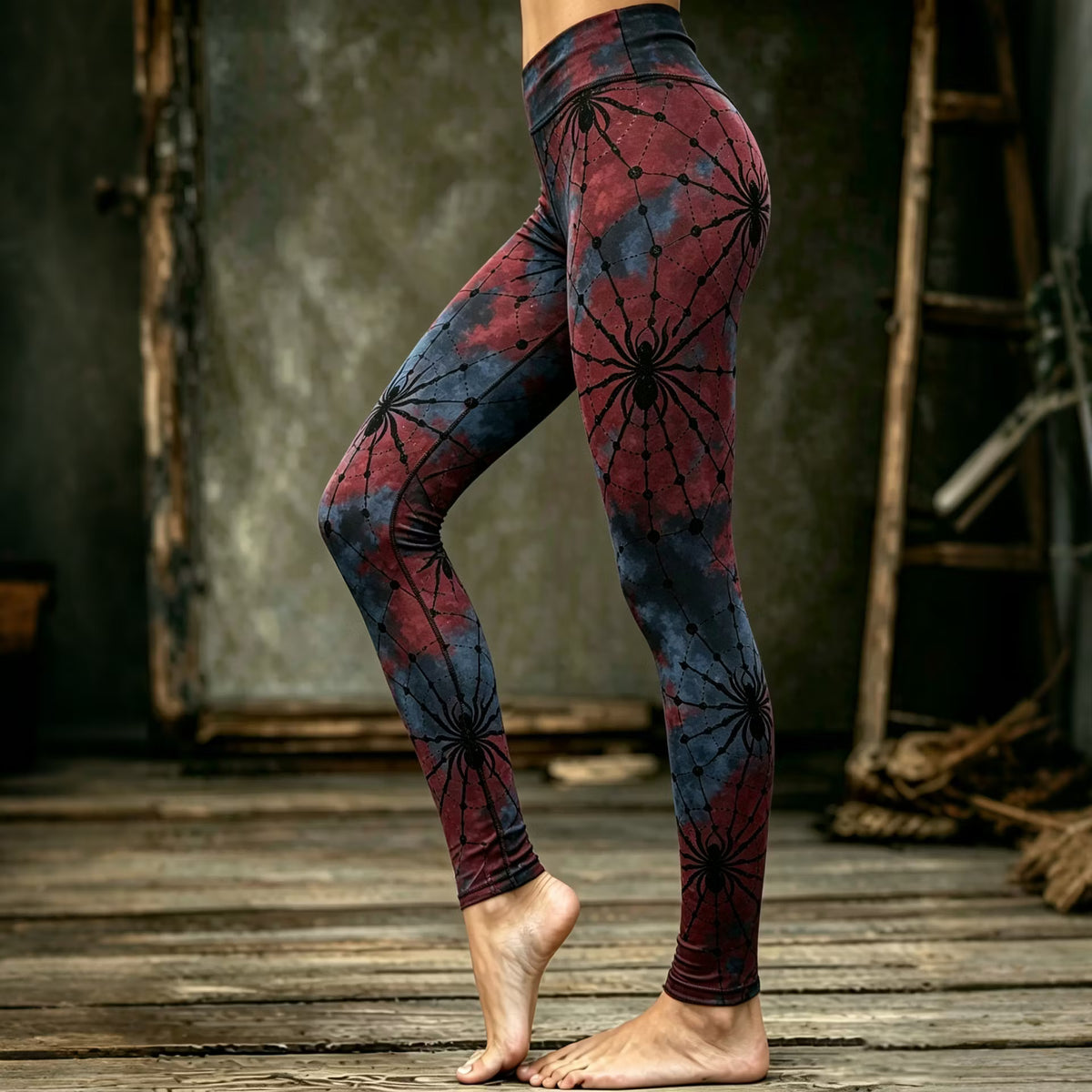 Women's Halloween Spiderweb Tie-dye Art Leggings