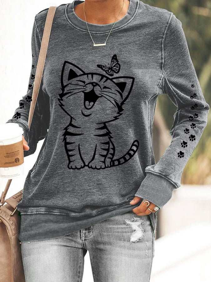 Women's Cute Cat Print Cat Lovers Casual Sweatshirt