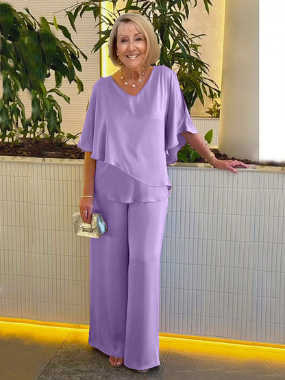 Plus Size Double Layer Tunic Pantsuit