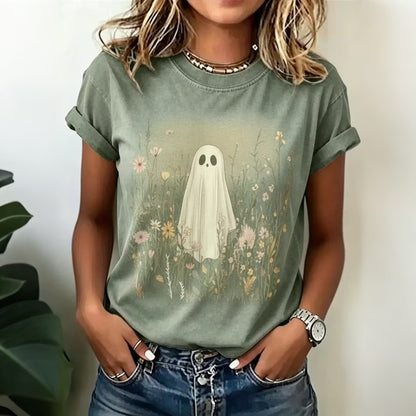 Women's Retro Halloween Ghost Pattern Casual T-shirt
