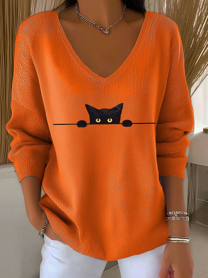 Women's Cat Print Long Sleeve Top