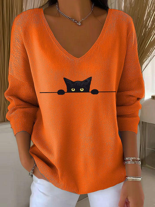 Women's Cat Print Long Sleeve Top