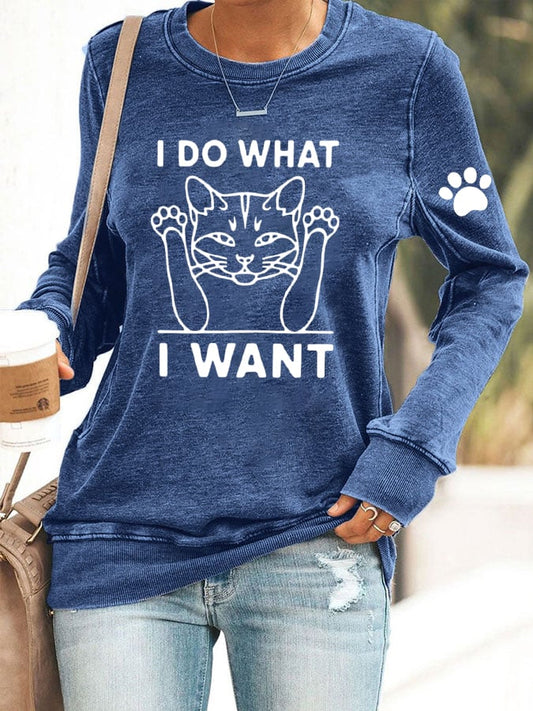 Women's Cat I Do What I Want Print Sweatshirt