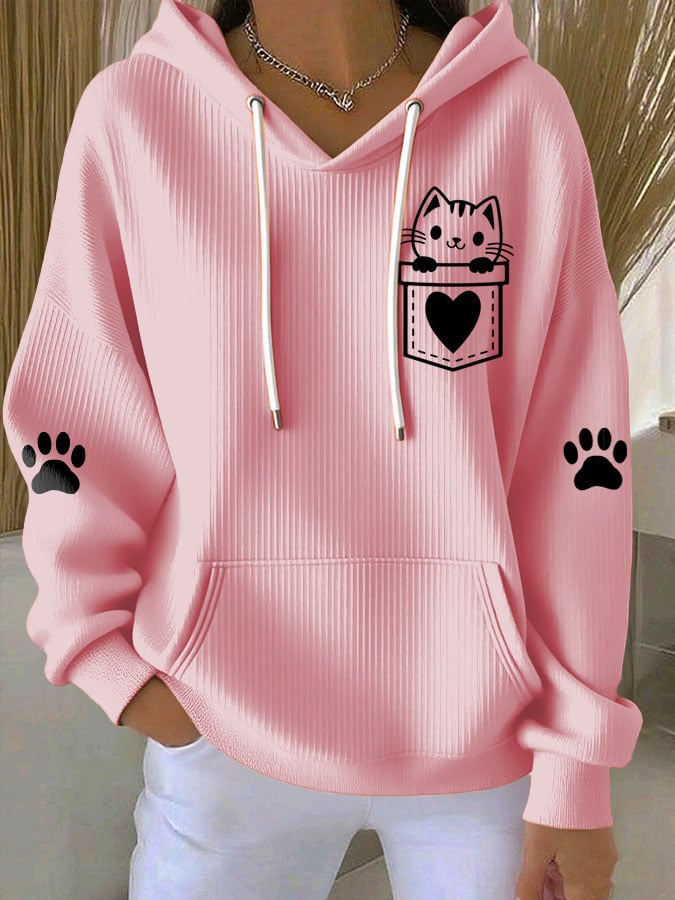 Women's Cute Cat Print Casual Hoodie