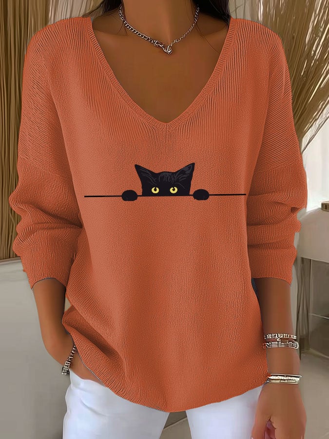 Women's Cat Print Long Sleeve Top