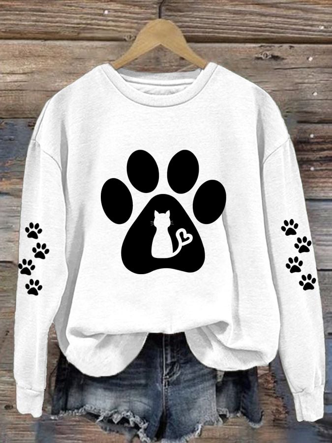 Women'S Cat Paw Print Casual Sweatshirt