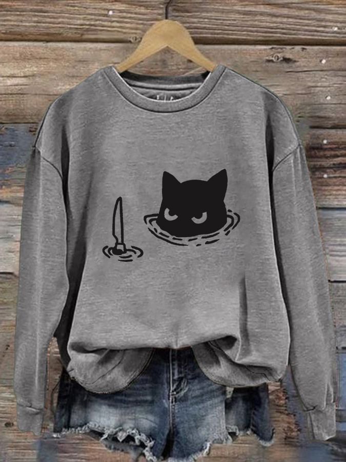 Women's Casual Cat Print Warm Sweatshirt