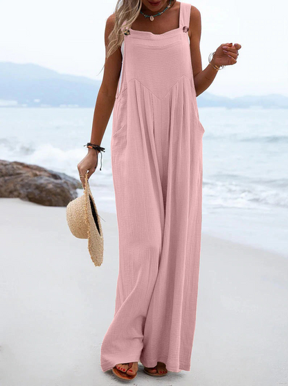 Women'S Multicolor Fashion Button Solid Color Wide Leg Jumpsuit
