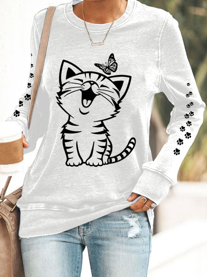 Women's Cute Cat Print Cat Lovers Casual Sweatshirt