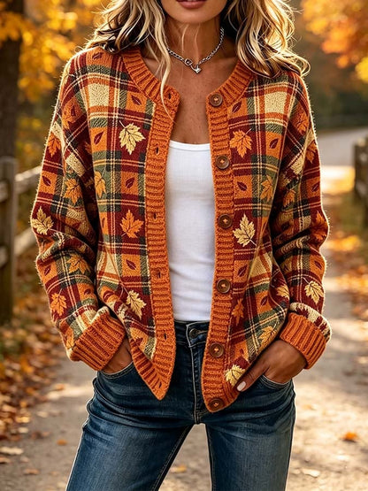 Women'S Casual Maple Leaf Knit Cardigan