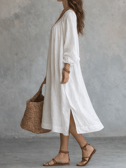 Quiet Luxury Soft-Gathered Cotton Boho Midi Dress