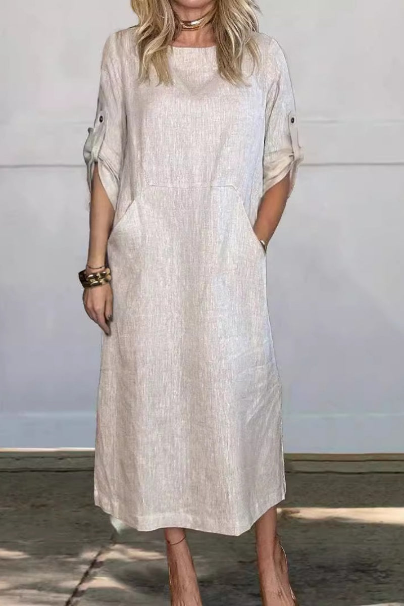 Linen Midi Dress With Pockets