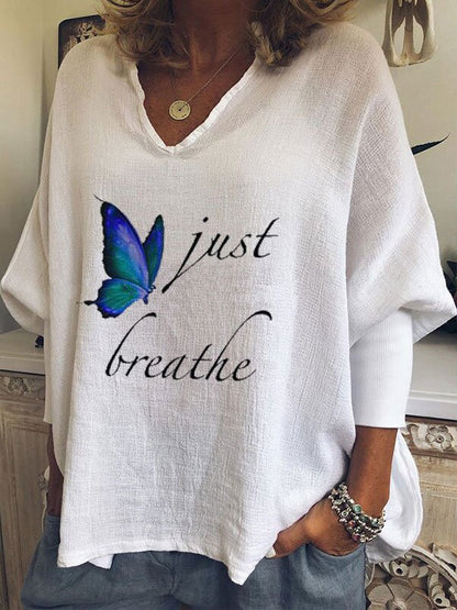 Loose Printed V-neck Top