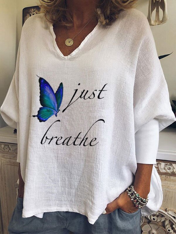 Loose Printed V-neck Top