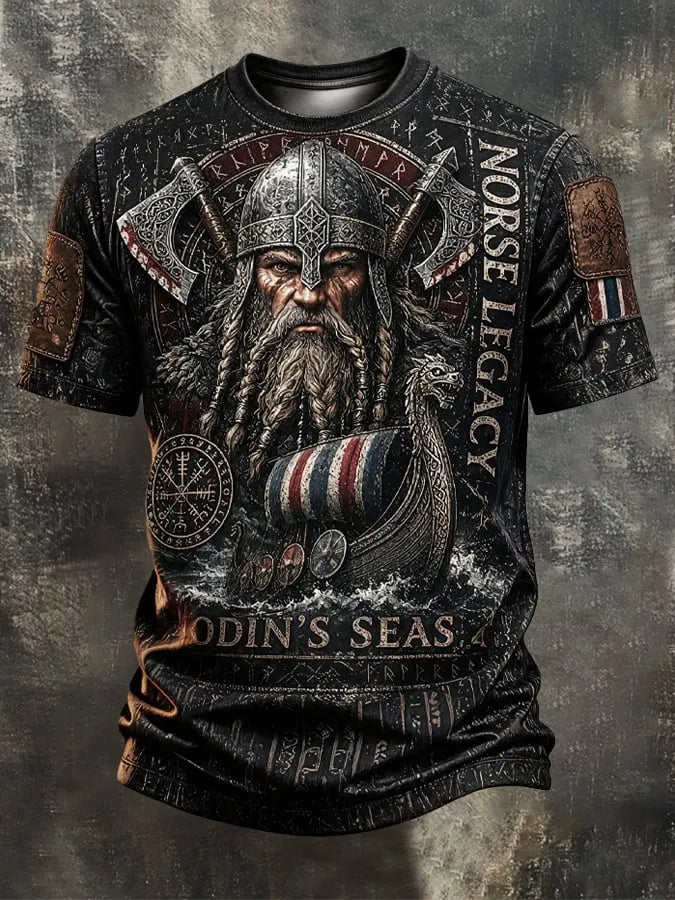 Men's Vintage Viking-Print T-Shirt