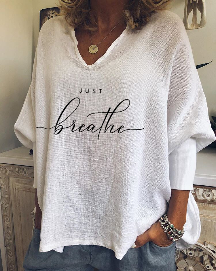 Loose Printed V-neck Top