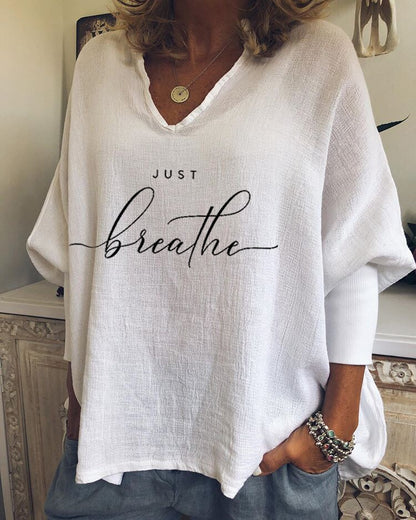 Loose Printed V-neck Top