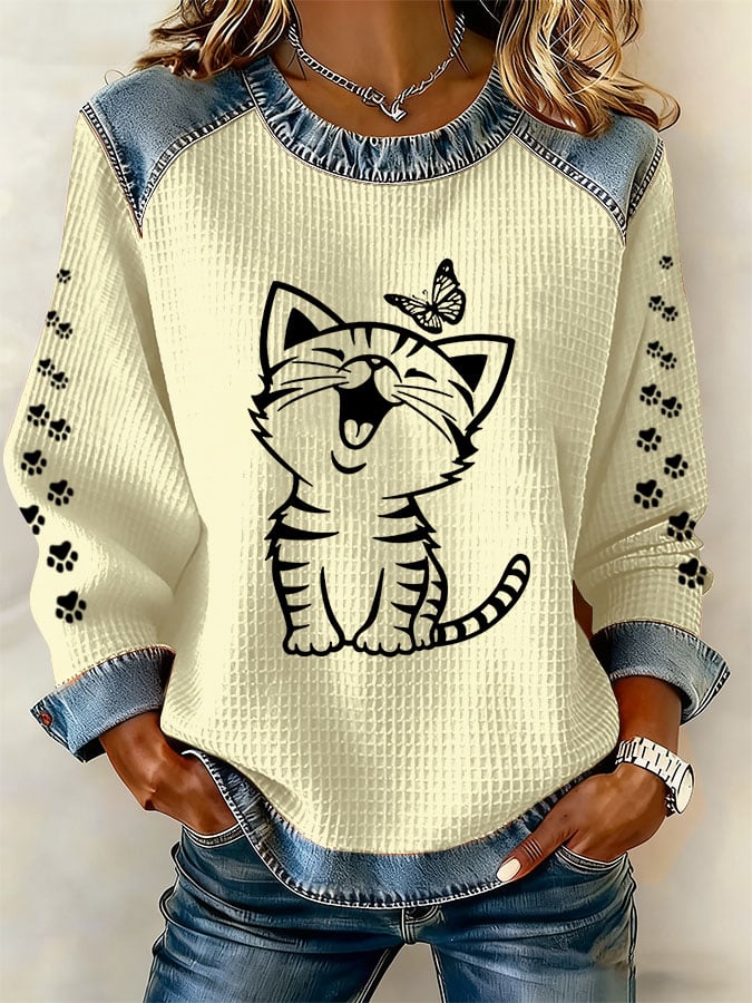 Women'S Cute Cat Print Casual Sweatshirt