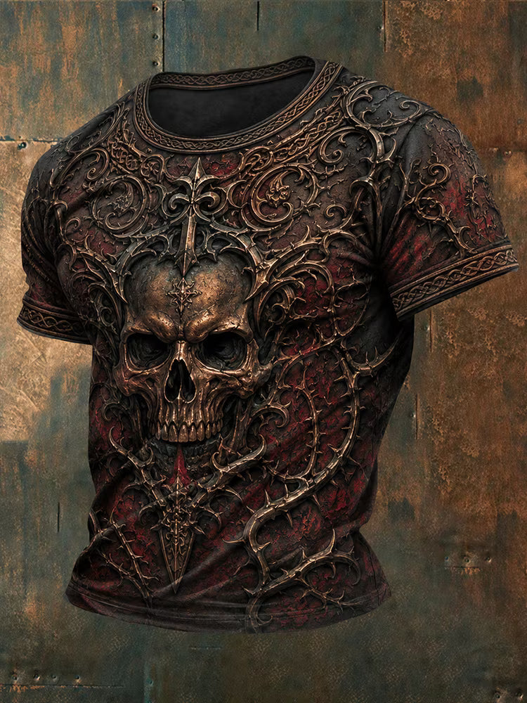 Men's Gothic Skull Art Print Casual T-shirt