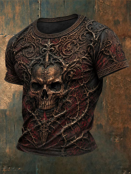 Men's Gothic Skull Art Print Casual T-shirt